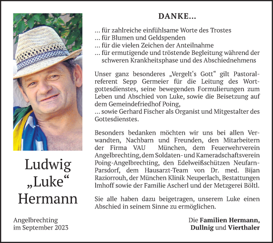 Traueranzeige von Ludwig Hermann von merkurtz