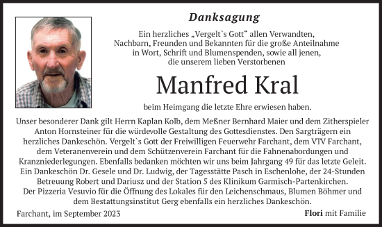 Traueranzeige von Manfred Kral von merkurtz