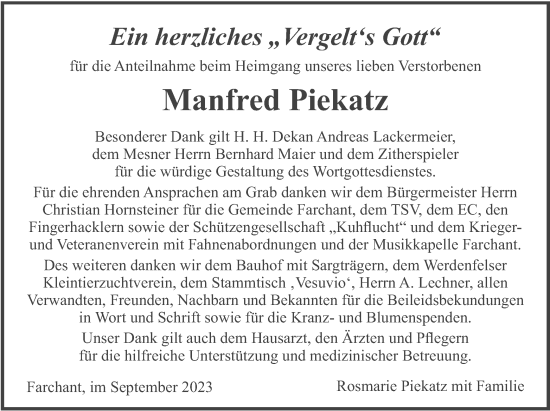 Traueranzeige von Manfred Piekatz von merkurtz