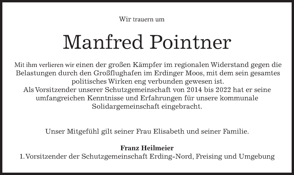  Traueranzeige für Manfred Pointner vom 30.09.2023 aus merkurtz