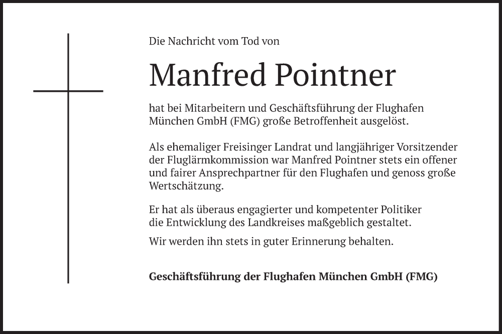  Traueranzeige für Manfred Pointner vom 30.09.2023 aus merkurtz