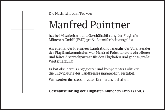 Traueranzeige von Manfred Pointner von merkurtz