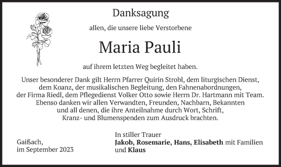 Traueranzeige von Maria Pauli von merkurtz