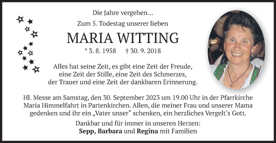 Traueranzeige von Maria Witting von merkurtz