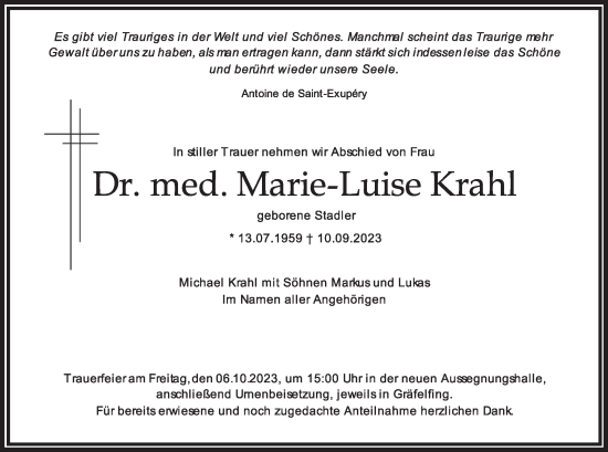 Traueranzeige von Marie-Luise Krahl von merkurtz