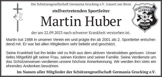 Traueranzeige von Martin Huber von merkurtz
