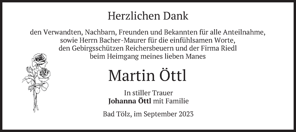  Traueranzeige für Martin Öttl vom 30.09.2023 aus merkurtz