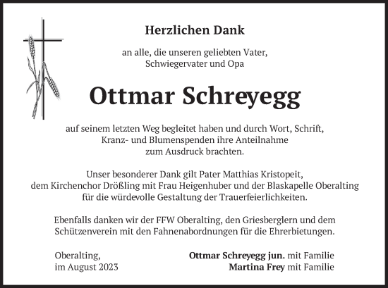 Traueranzeige von Ottmar Schreyegg von merkurtz