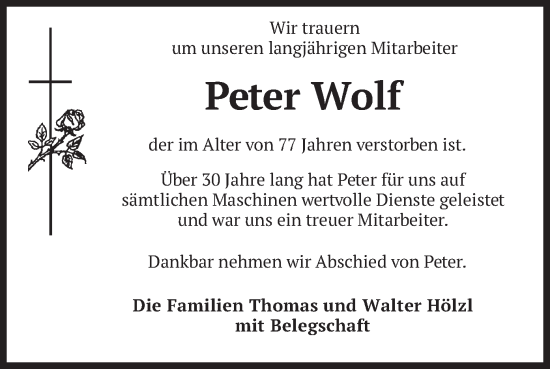 Traueranzeige von Peter Wolf von merkurtz