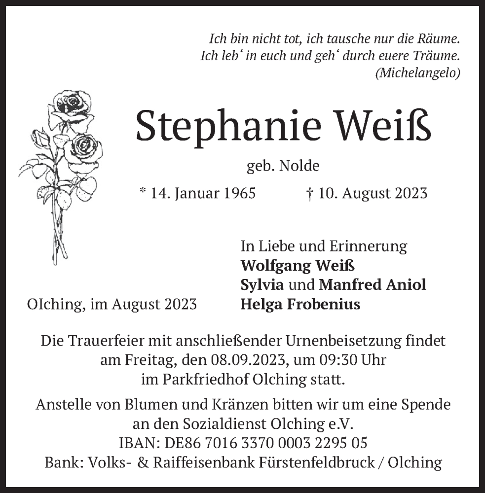  Traueranzeige für Stephanie Weiß vom 02.09.2023 aus merkurtz