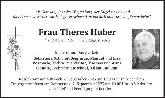 Traueranzeige von Theres Huber von merkurtz