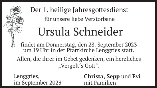 Traueranzeige von Ursula Schneider von merkurtz