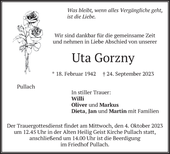 Traueranzeige von Uta Gorzny von merkurtz