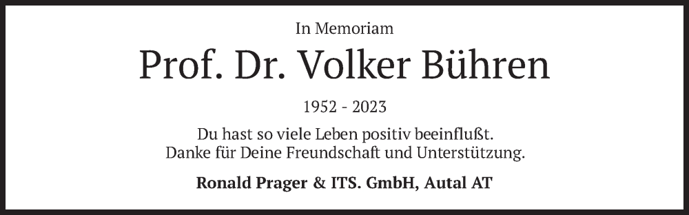  Traueranzeige für Volker Bühren vom 02.09.2023 aus merkurtz