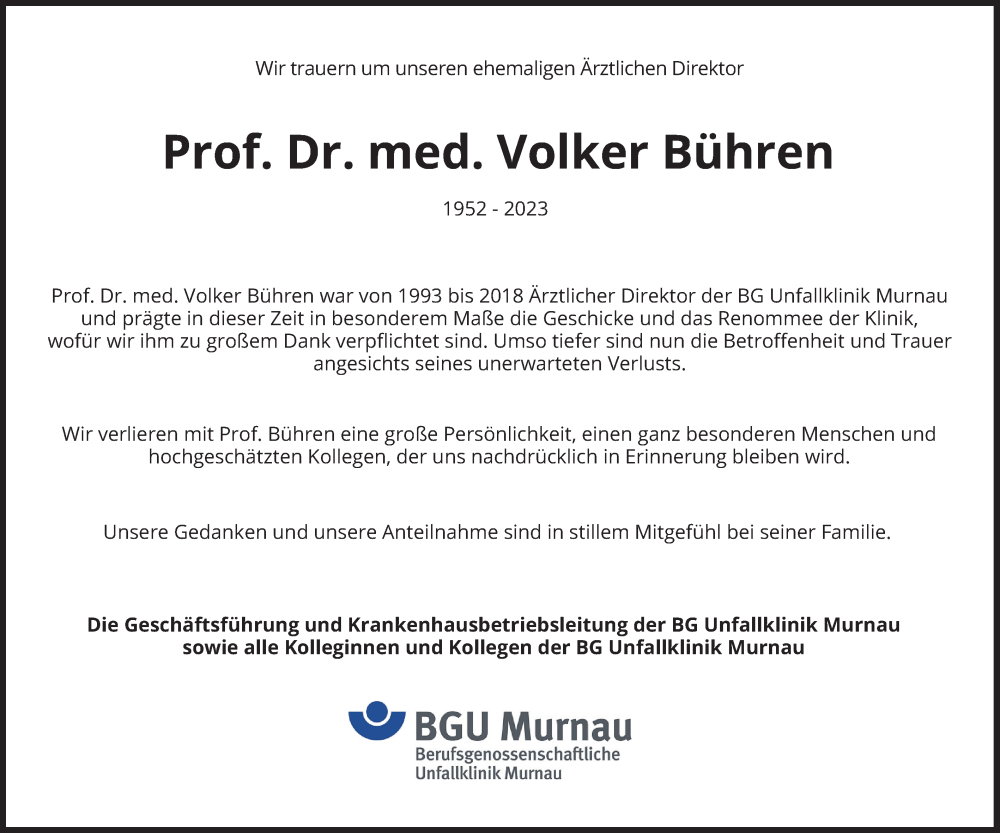  Traueranzeige für Volker Bühren vom 02.09.2023 aus merkurtz