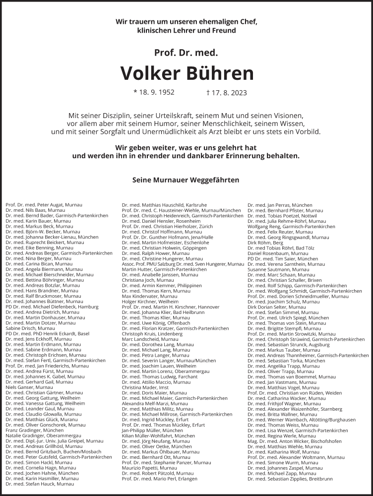  Traueranzeige für Volker Bühren vom 02.09.2023 aus merkurtz