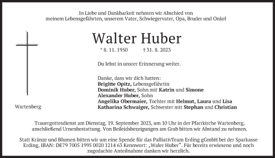 Traueranzeige von Walter Huber von merkurtz