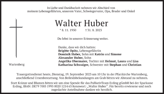 Traueranzeige von Walter Huber von merkurtz