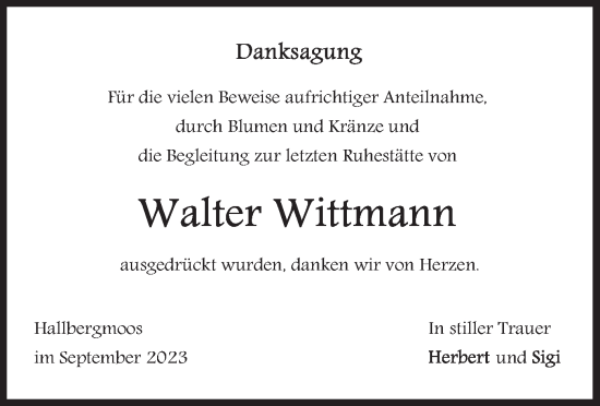 Traueranzeige von Walter Wittmann von merkurtz