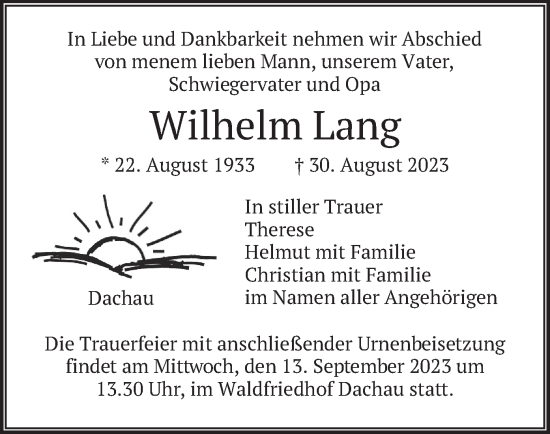 Traueranzeige von Wilhelm Lang von merkurtz