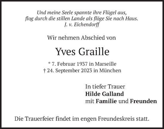 Traueranzeige von Yves Graille von merkurtz