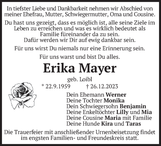Traueranzeige von Erika Mayer von merkurtz