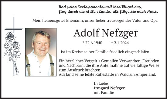 Traueranzeige von Adolf Nefzger