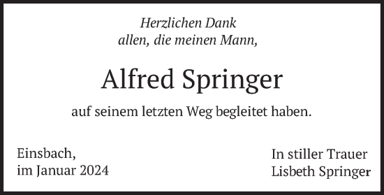 Traueranzeige von Alfred Springer