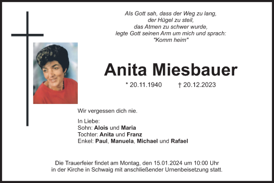 Traueranzeige von Anita Miesbauer von merkurtz