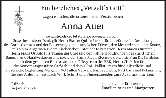 Traueranzeige von Anna Auer von merkurtz