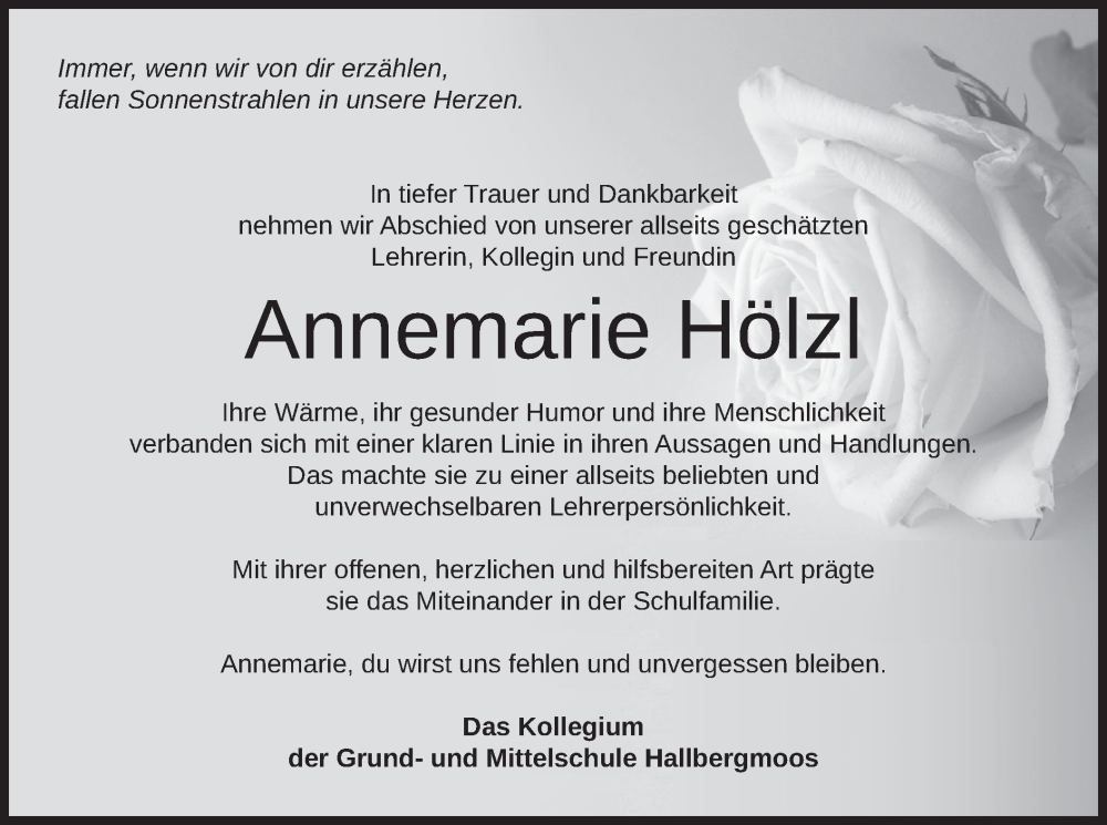  Traueranzeige für Annemarie Hölzl vom 20.01.2024 aus merkurtz