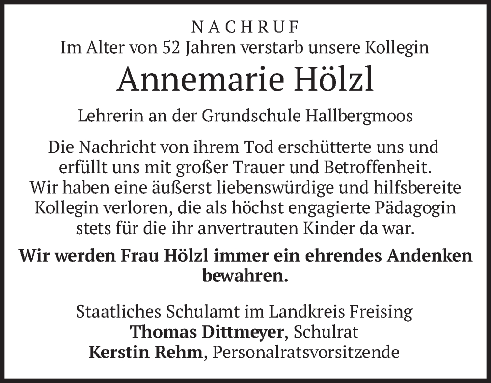  Traueranzeige für Annemarie Hölzl vom 18.01.2024 aus merkurtz