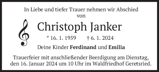 Traueranzeige von Christoph Janker von merkurtz