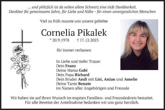 Traueranzeige von Cornelia Pikalek von merkurtz