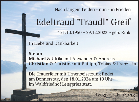Traueranzeige von Edeltraud Greif von merkurtz