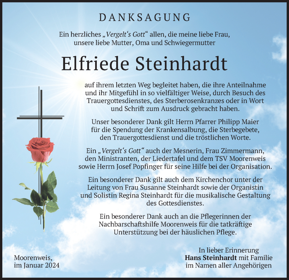  Traueranzeige für Elfriede Steinhardt vom 27.01.2024 aus merkurtz