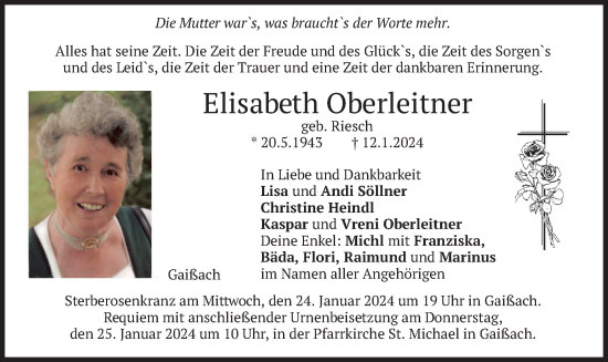 Traueranzeige von Elisabeth Oberleitner von merkurtz