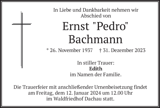 Traueranzeige von Ernst Bachmann von merkurtz