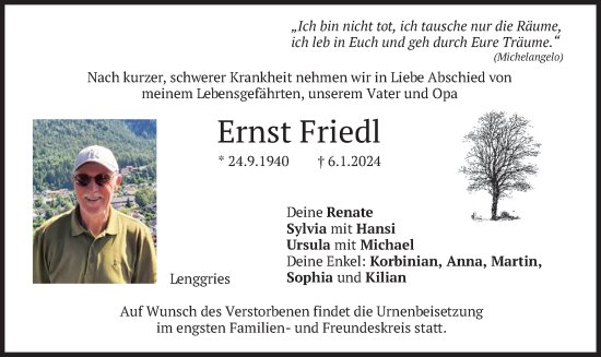 Traueranzeige von Ernst Friedl von merkurtz
