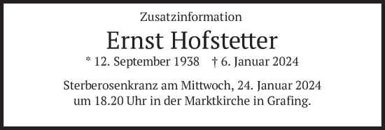 Traueranzeige von Ernst Hofstetter