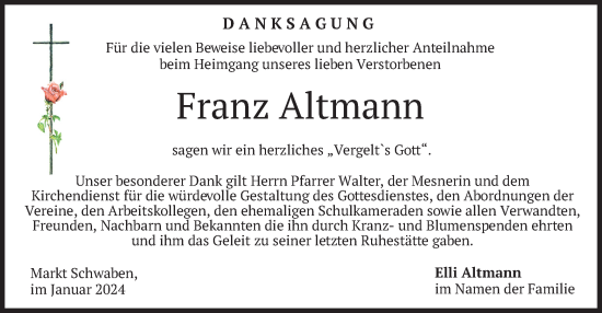 Traueranzeige von Franz Altmann von merkurtz