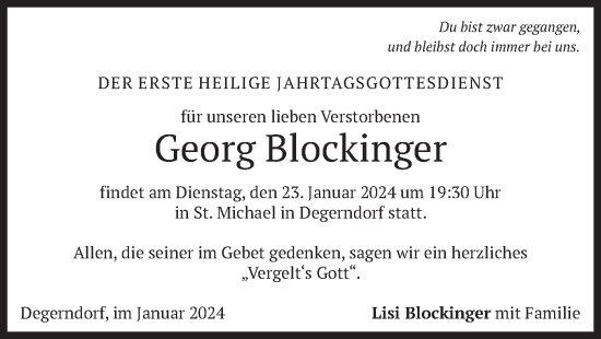 Traueranzeige von Georg Blockinger von merkurtz