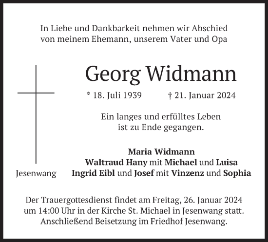 Traueranzeige von Georg Widmann von merkurtz