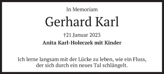 Traueranzeige von Gerhard Karl von merkurtz