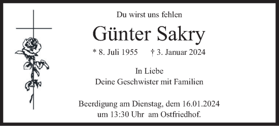 Traueranzeige von Günter Sakry von merkurtz