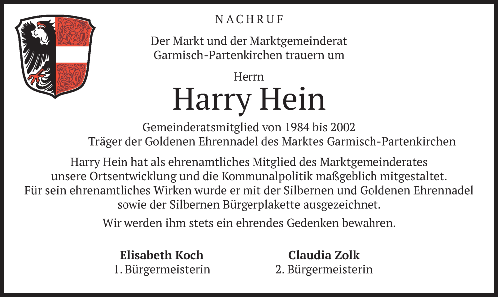  Traueranzeige für Harry Hein vom 08.01.2024 aus merkurtz