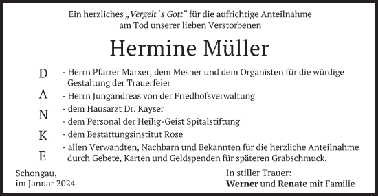 Traueranzeige von Hermine Müller von merkurtz