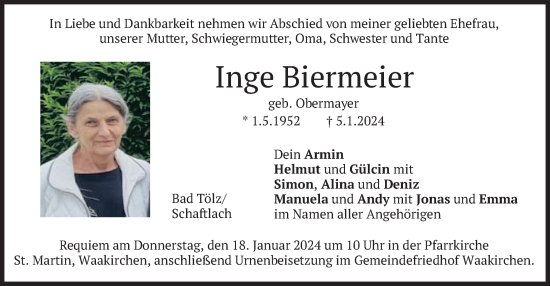 Traueranzeige von Inge Biermeier von merkurtz