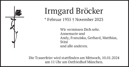 Traueranzeige von Irmgard Bröcker von merkurtz
