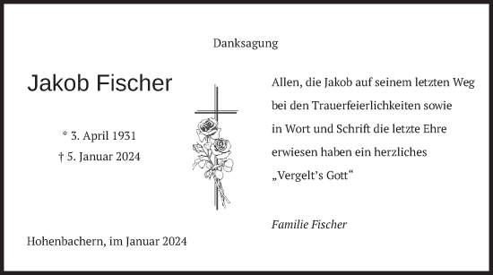 Traueranzeige von Jakob Fischer von merkurtz